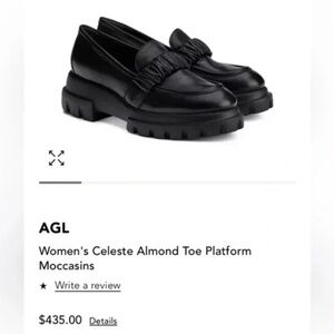 AGL Celeste Almond Toe Platform Moccasins | Black Leather | Sz 41 / US 10 | New